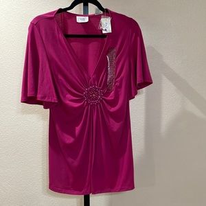 ECI NEW YORK FUCHSIA BEADED TOP LARGE